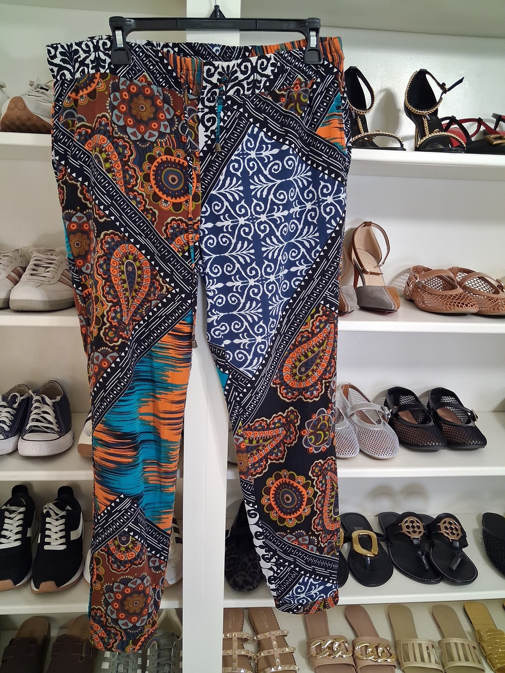 Body Central Multicolor Boho-Print Jogger Pants - Orange, Blue, Navy, Black